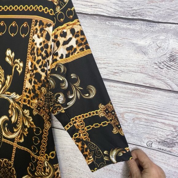 Yelete Womens Dress XL NWT Chain Link Printed A-line Old Money Luxury Maximalist - Picture 8 of 16